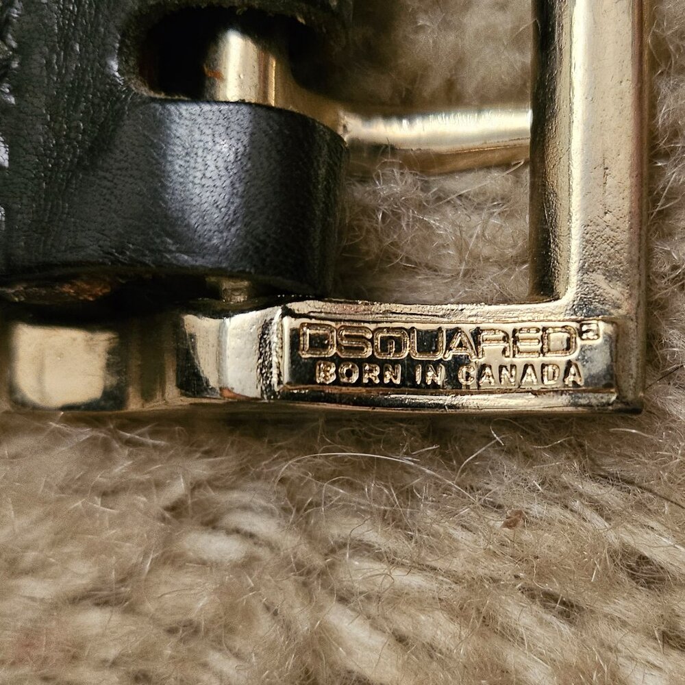 $495 D Squared woven leather double prong brown belt - Picture 9 of 13